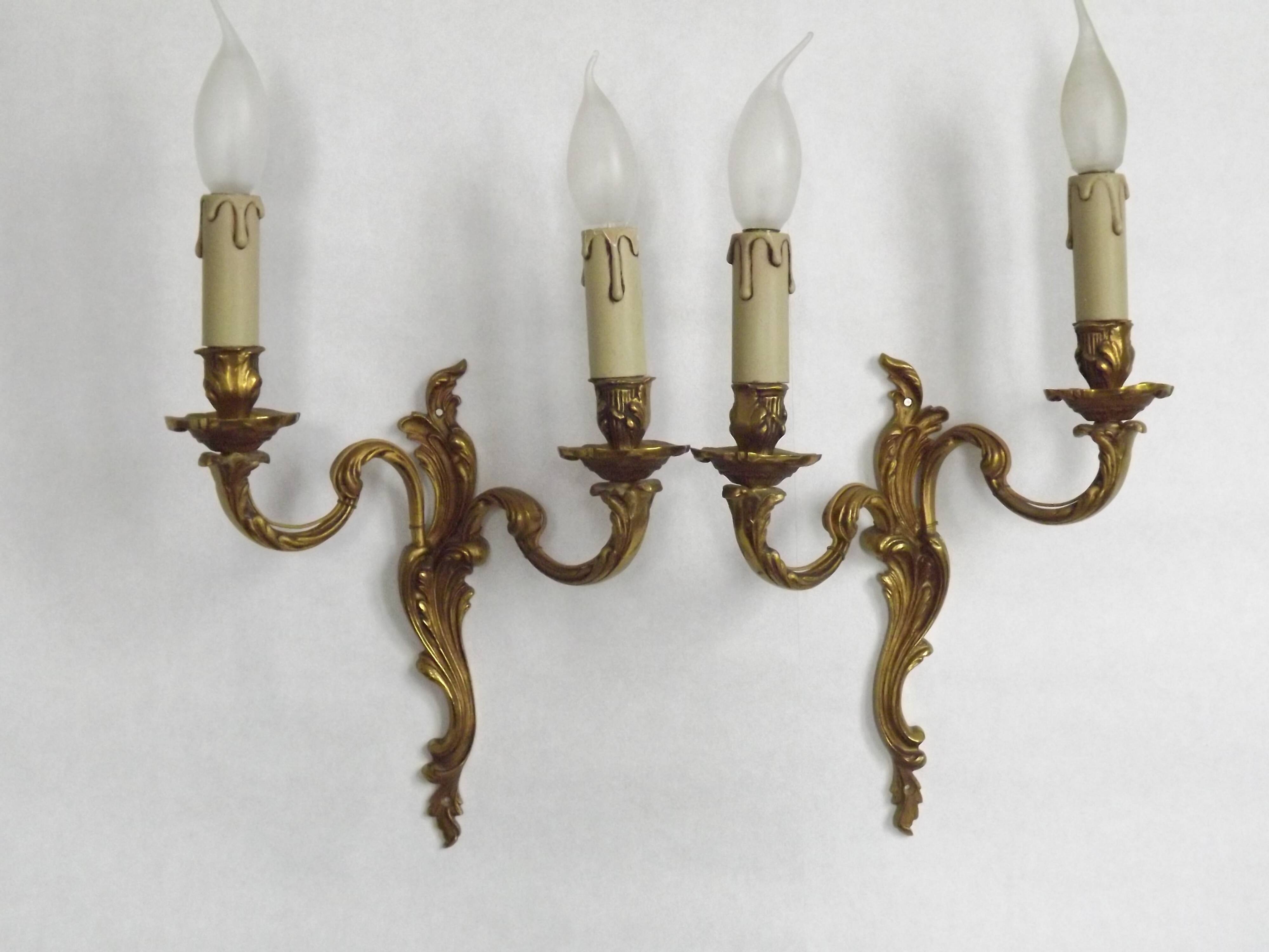 Elegant Vintage French Bronze Double Wall Sconces with Acanthus Leaf Detail