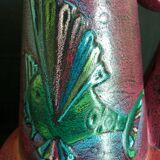 Large Art Deco pitcher in terracotta fish motifs, signed