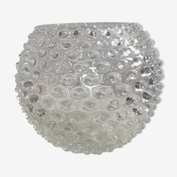 Round bubbled textured transparent glass vase