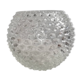 Round bubbled textured transparent glass vase
