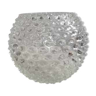 Round bubbled textured transparent glass vase