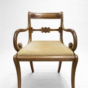 2 Antique Brass Dining Chairs with Inlaid Backs