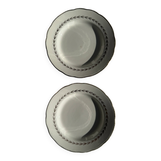 Set of 2 dessert plates with gold trim Gien Quimper D19