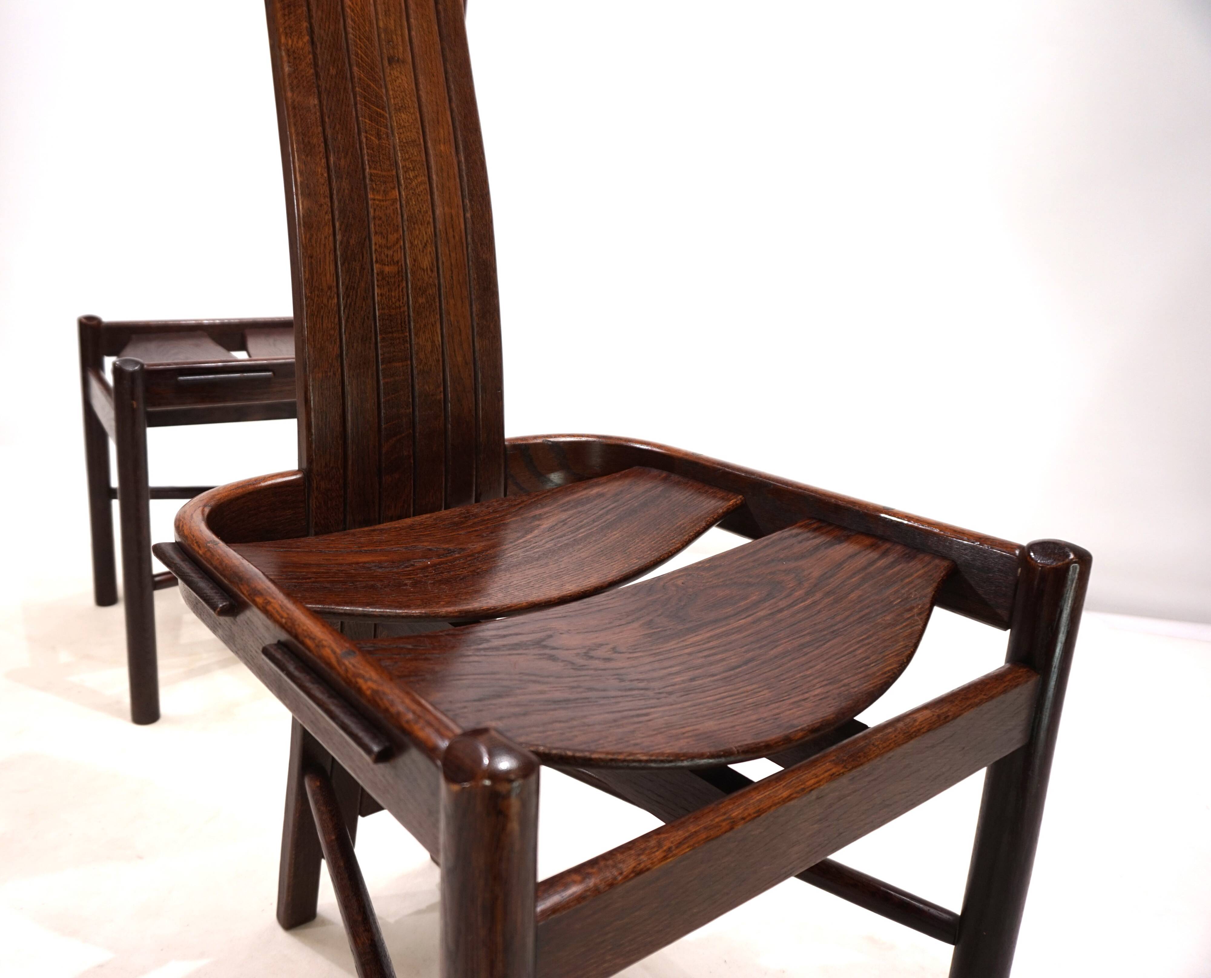 Set of 3 Allmilmö brutalist dining chairs oak, 1980