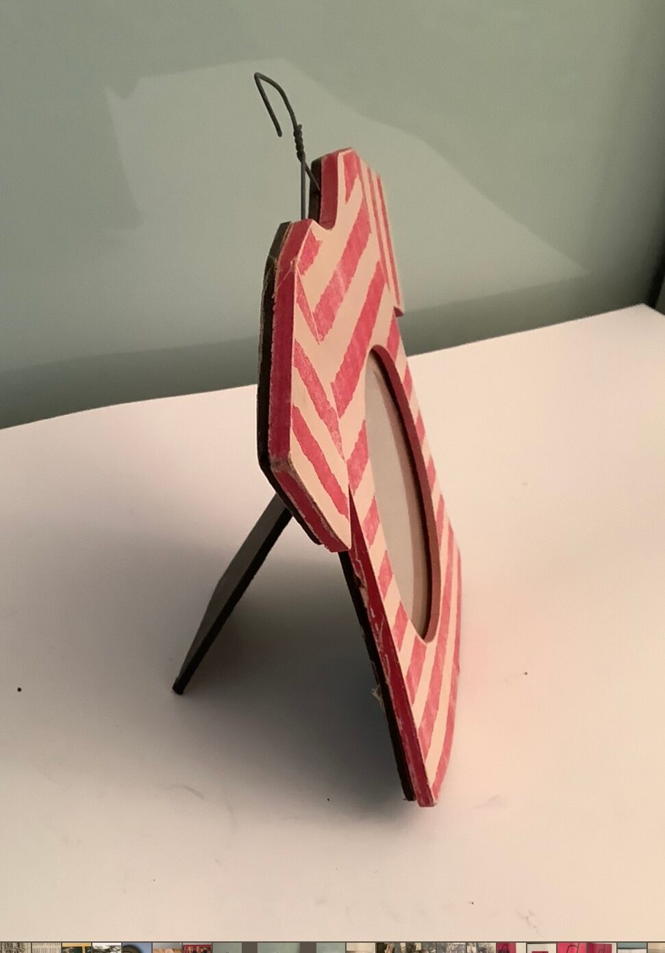 Wooden frame photo Vintage 80s striped for children's room