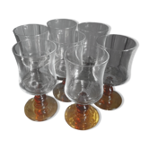 7 vintage amber stemmed glasses