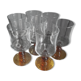 7 vintage amber stemmed glasses