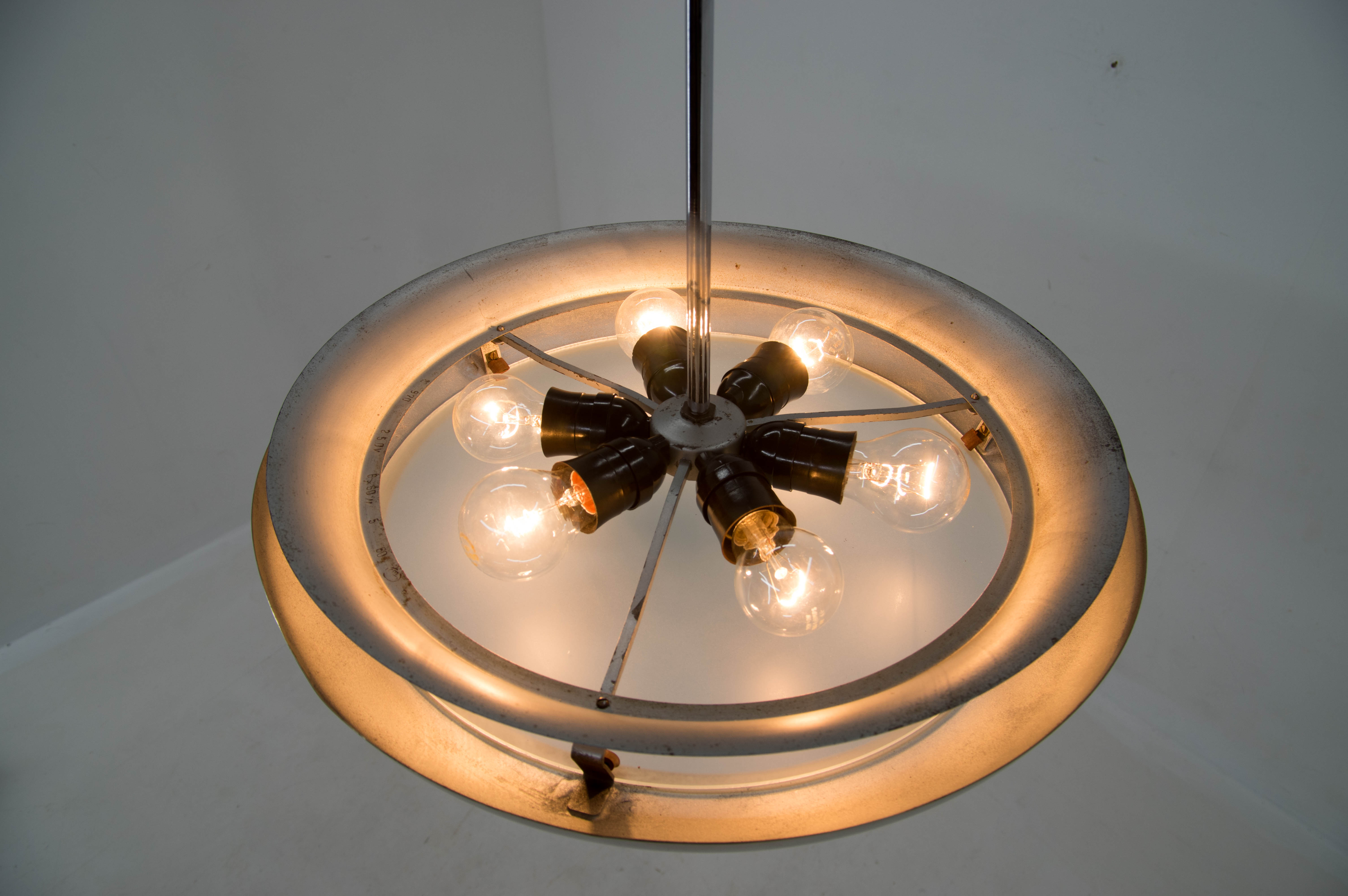 Bauhaus functionalist nickel chandelier UFO, 1930s, restored