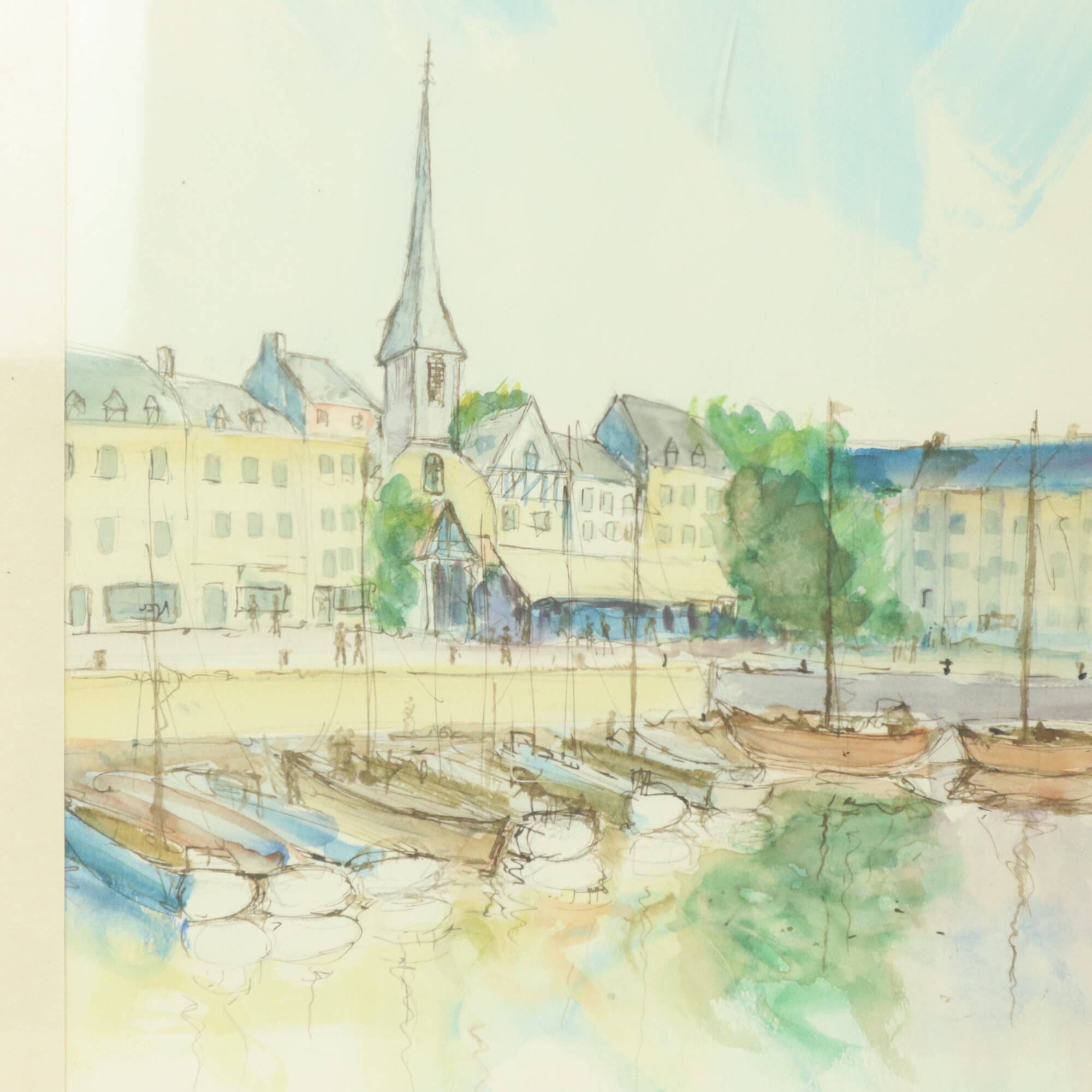 Charming Painting Watercolor Carlier 1989 Honfleur France