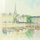 Charming Painting Watercolor Carlier 1989 Honfleur France
