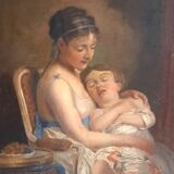 French school of the 19th century. mother and daughter. oil on canvas framed