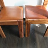 Set of 4 elm chairs and leather, 80s