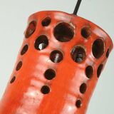 Mid century pendant light with orange ceramic shade 1970s