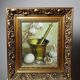 Still life with garlic, egg, and mortar signed Sarpe, 1979, oil on canvas.
