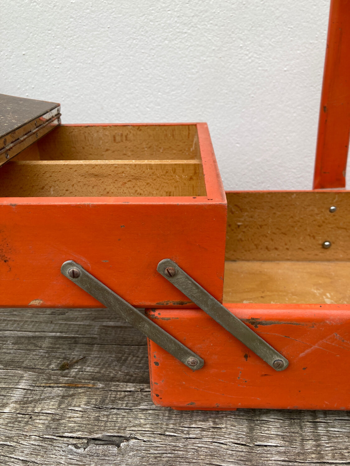 Orange wooden sewing box 1960 1970