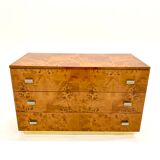 Chest of drawers in elm magnifying glass and brass 1970s