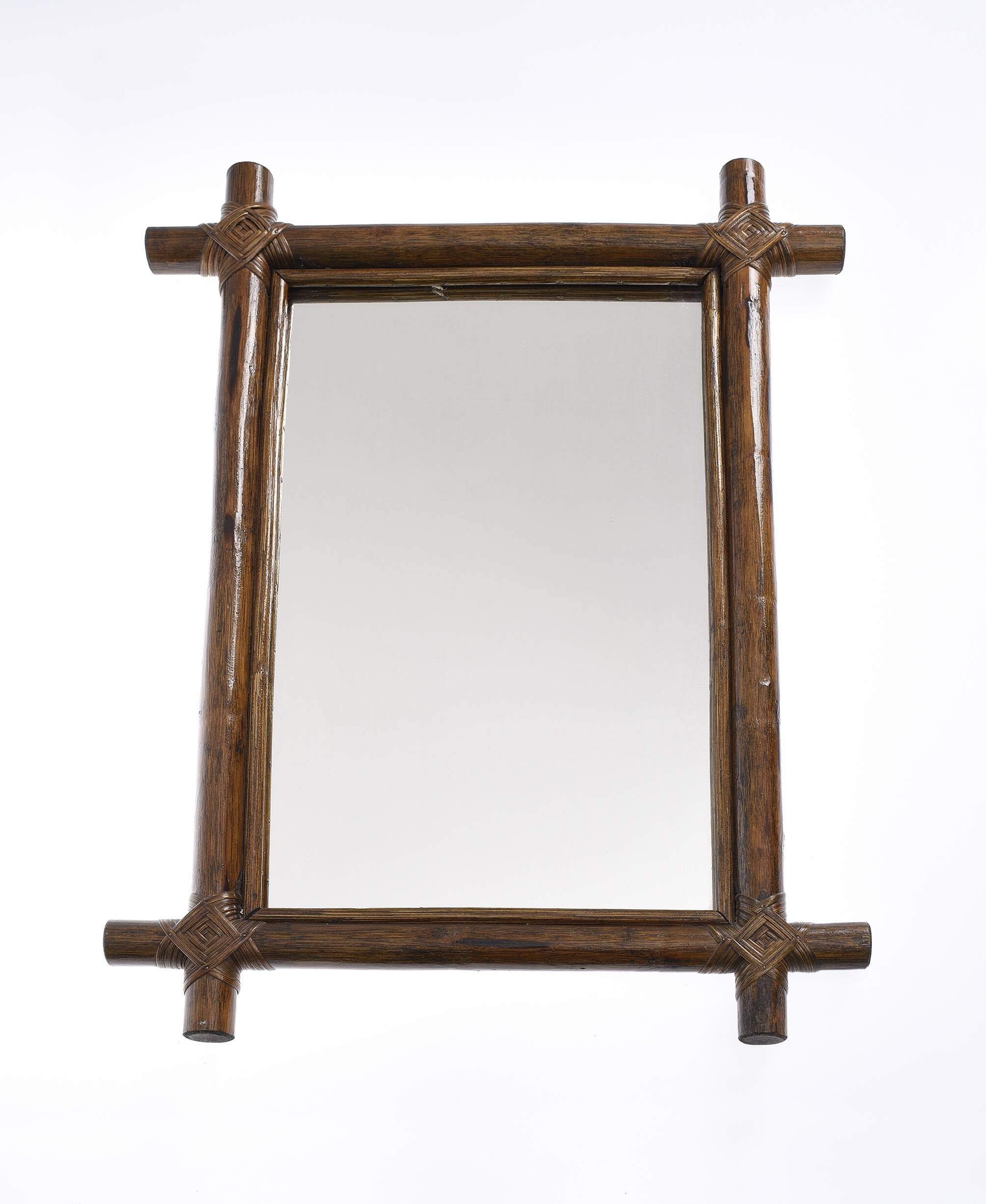 Large old rectangular rattan mirror, 67cm x 47cm