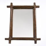 Large old rectangular rattan mirror, 67cm x 47cm