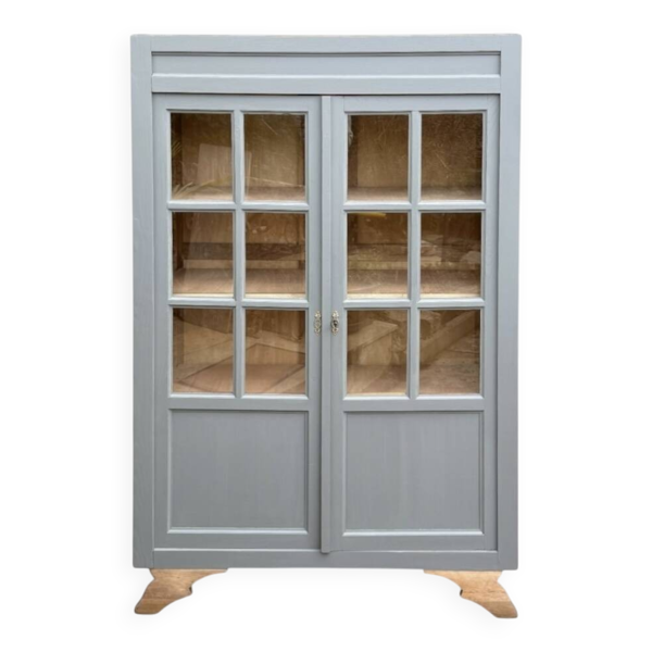 Armoire parisienne vitrée grise de la Samaritaine 1960