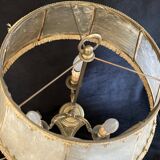 Gold-plated metal desk lamp with leather shade – Vintage elegance