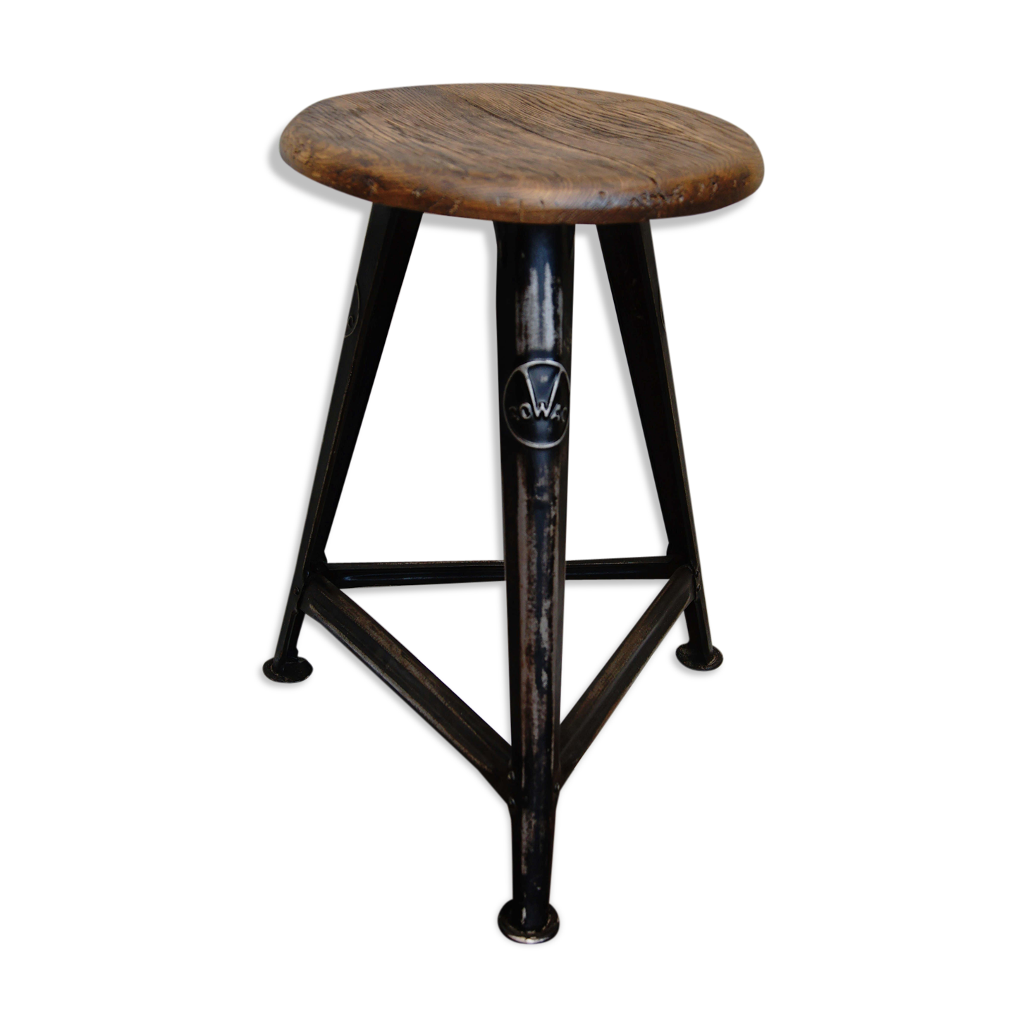 Industrial german metal and wood stool by Robert Wagner for Rowac, 1930s