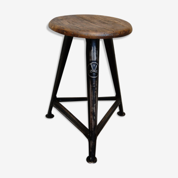 Industrial german metal and wood stool by Robert Wagner for Rowac, 1930s