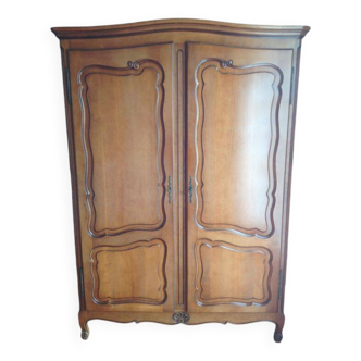 Solid cherry wood wardrobe with large shelf, hanging rail and interior mirror, in perfect condition