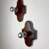 Pair of geometric Art Deco wall lights, carved wood, France, 1960s