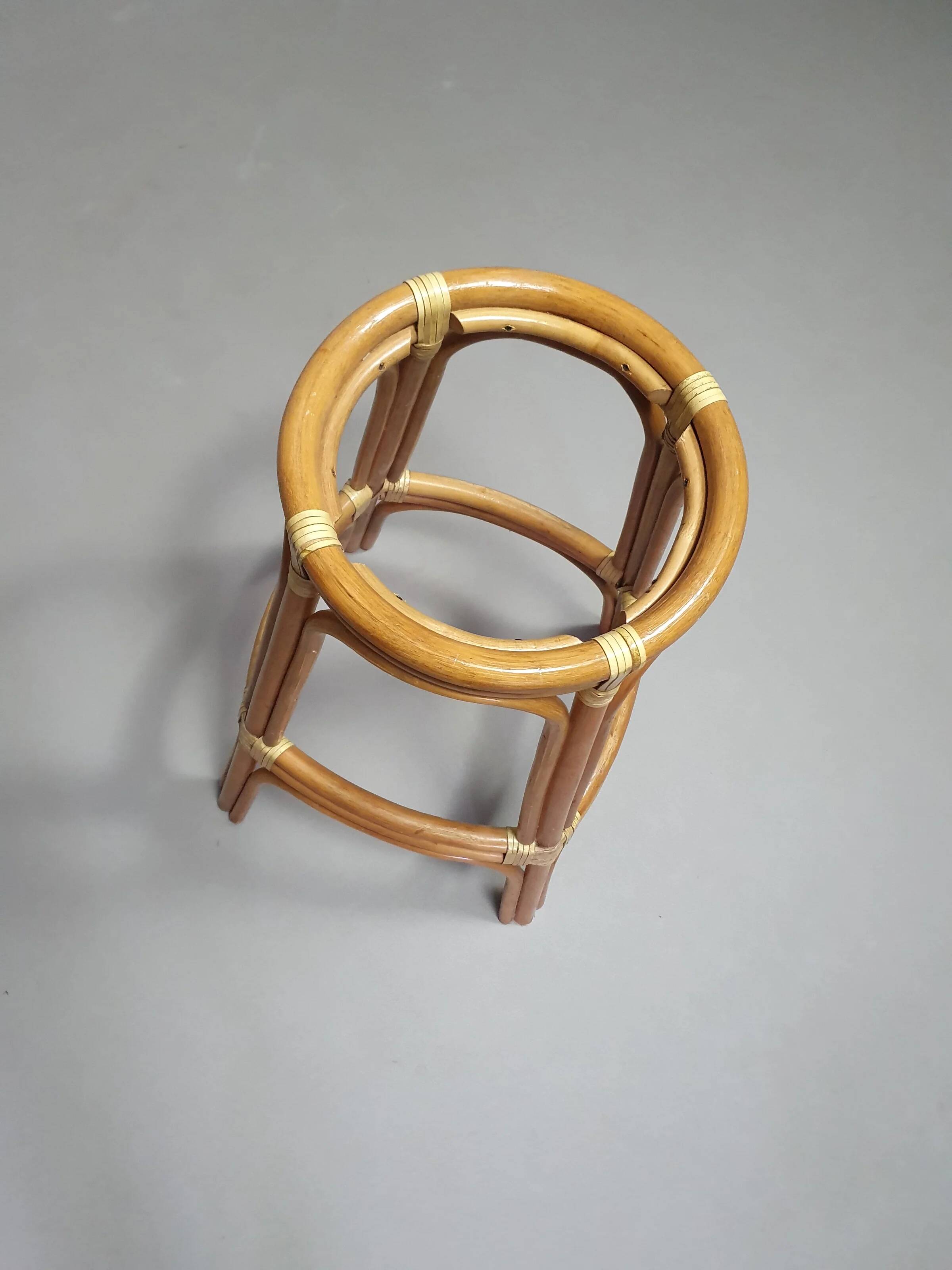 3 x bamboo stool with leather laces / 70s