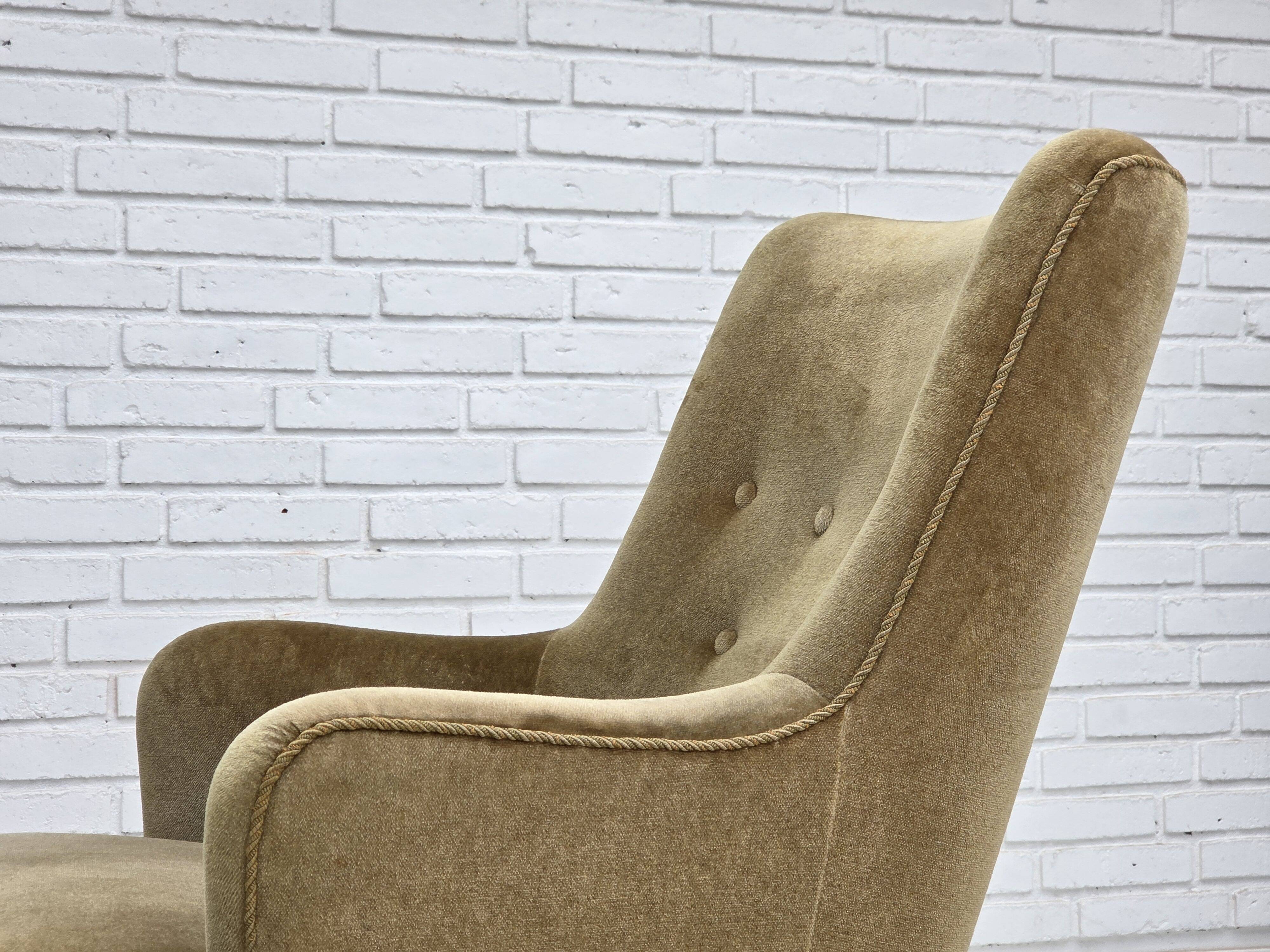 1970s, Danish highback armchair, light green furniture velour.