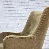 1970s, Danish highback armchair, light green furniture velour.