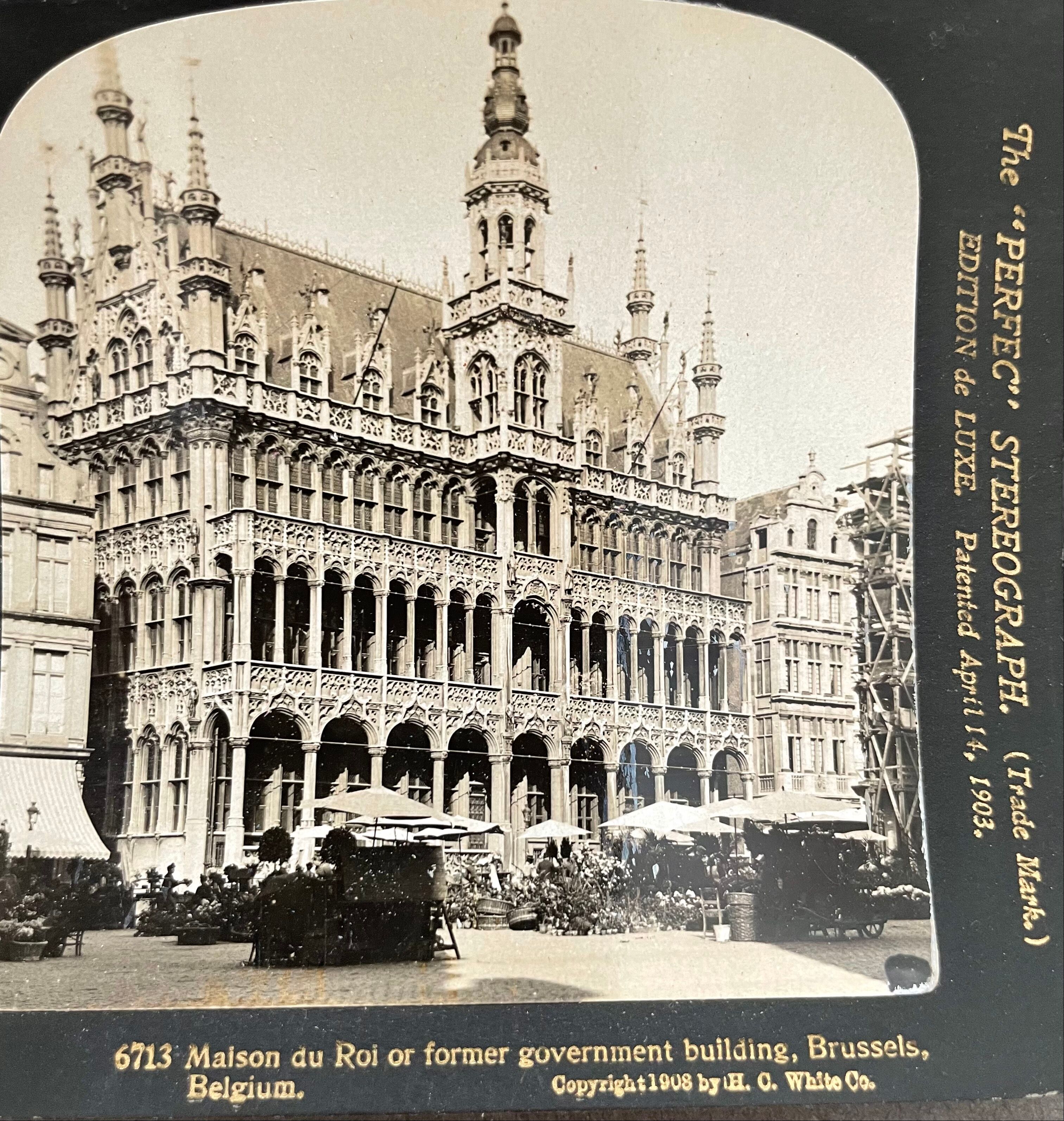 Old photography stereo, stereograph, luxury albumine 1903 Maison du Roi, Belgium