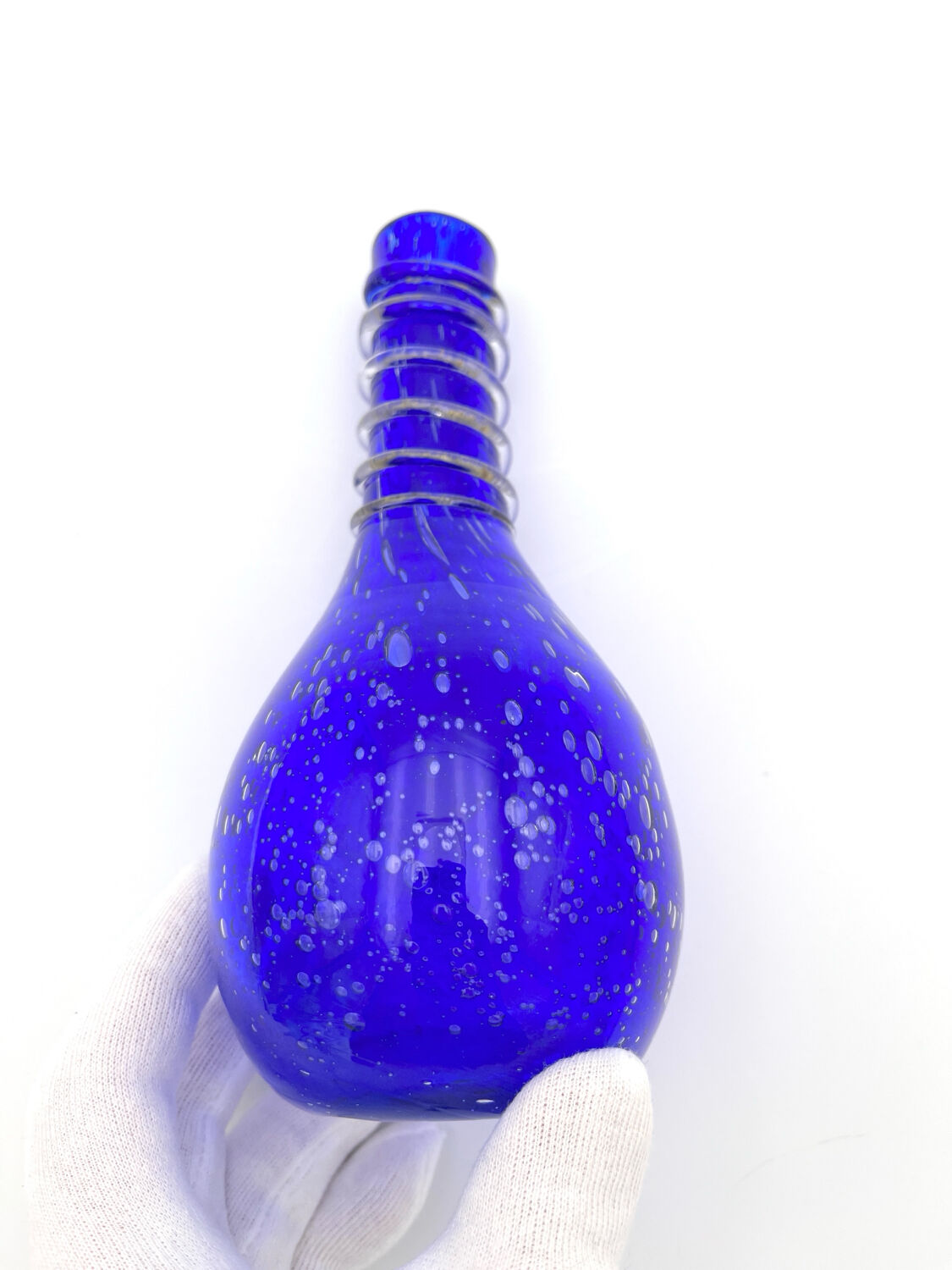 Empoli Cobalt Blue Bubble Glass Vase Mid-Century