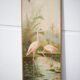 Pair of naturalistic painted wood panel signed Nancy 1900, Art Nouveau, pink flamingo bird, heron