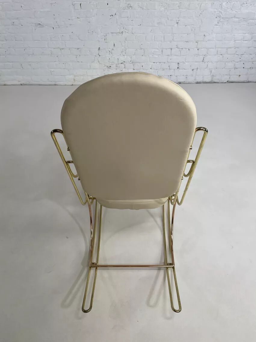 60s rocking chair in brass and ecru faux leather