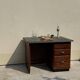 Modernist desk in wood and green moleskin upholstery