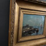 Oil on panel marine scene signed 20th century gilt leaf frame