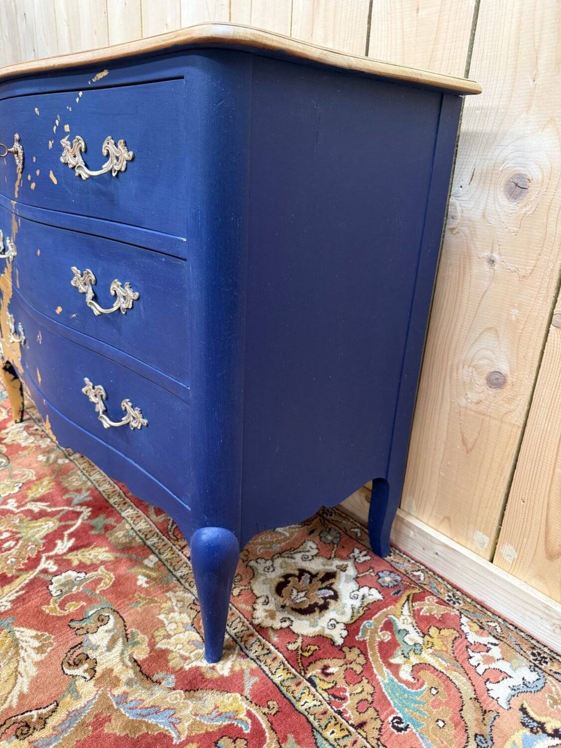 Louis XV Commode Style – Royal Blue Lacquer & Gold Leaf – Unique Model