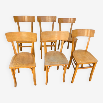 Set de 6 chaises jaunes dépareillées bistrot