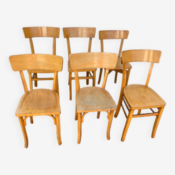 Set of 6 mismatched yellow bistro chairs