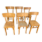 Set de 6 chaises jaunes dépareillées bistrot