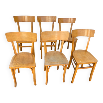 Set of 6 mismatched yellow bistro chairs