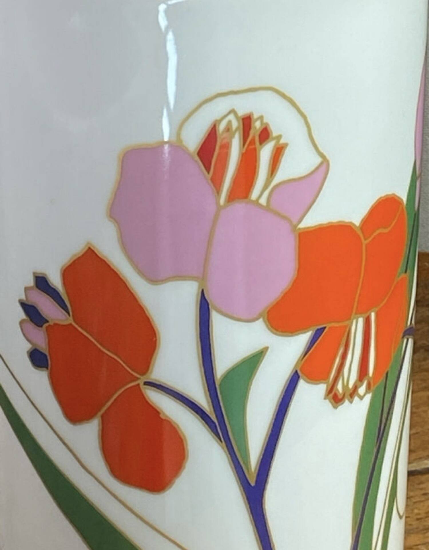 Cylindrical porcelain vase, floral decoration, Wolf Bauer Rosenthal