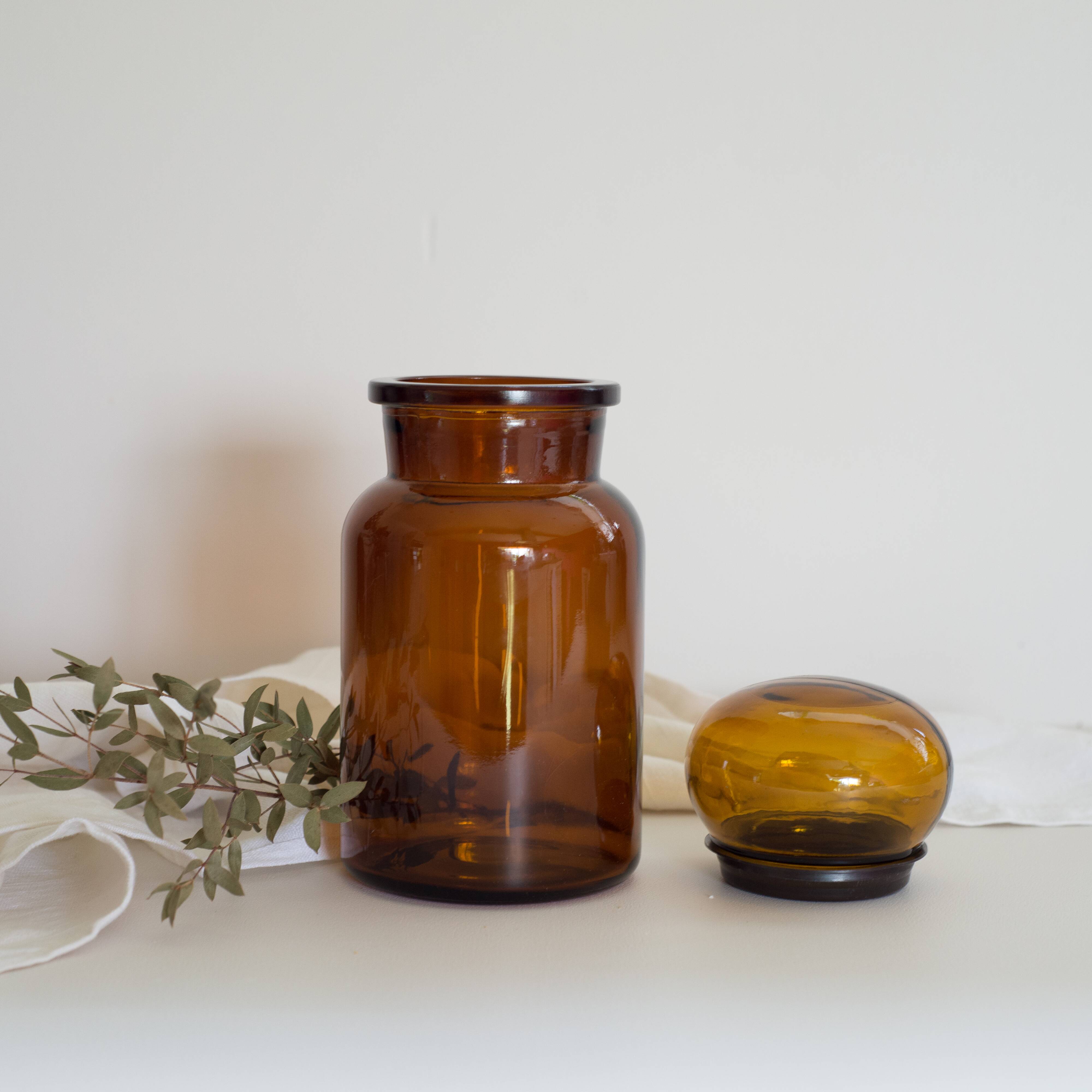 Amber apothecary glass jar