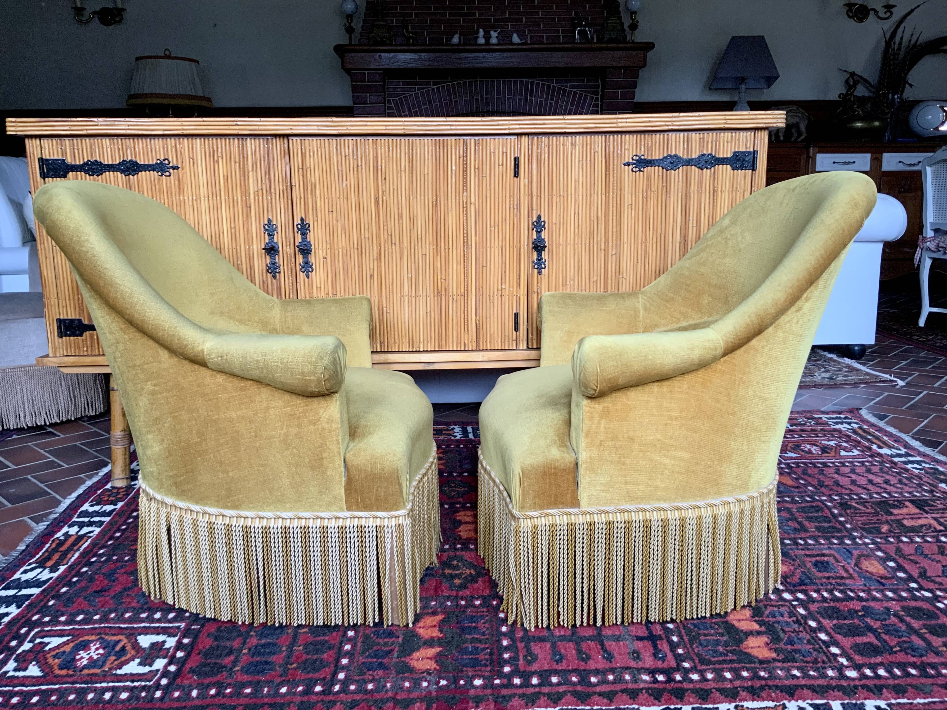 Pair of golden yellow toad armchairs