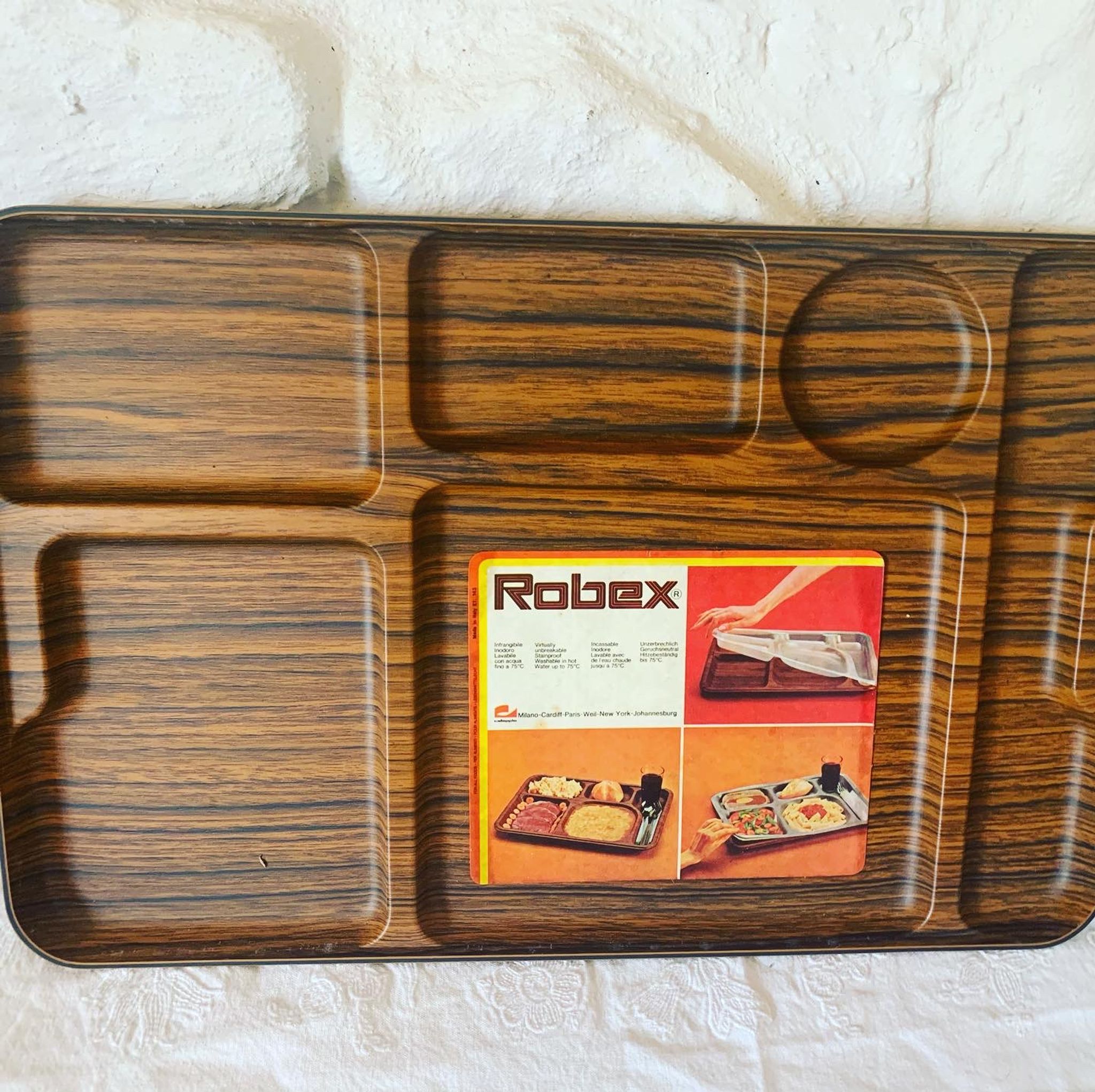 Meal tray dressx wood household with vintage compartments 1970