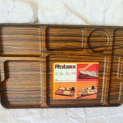 Meal tray dressx wood household with vintage compartments 1970