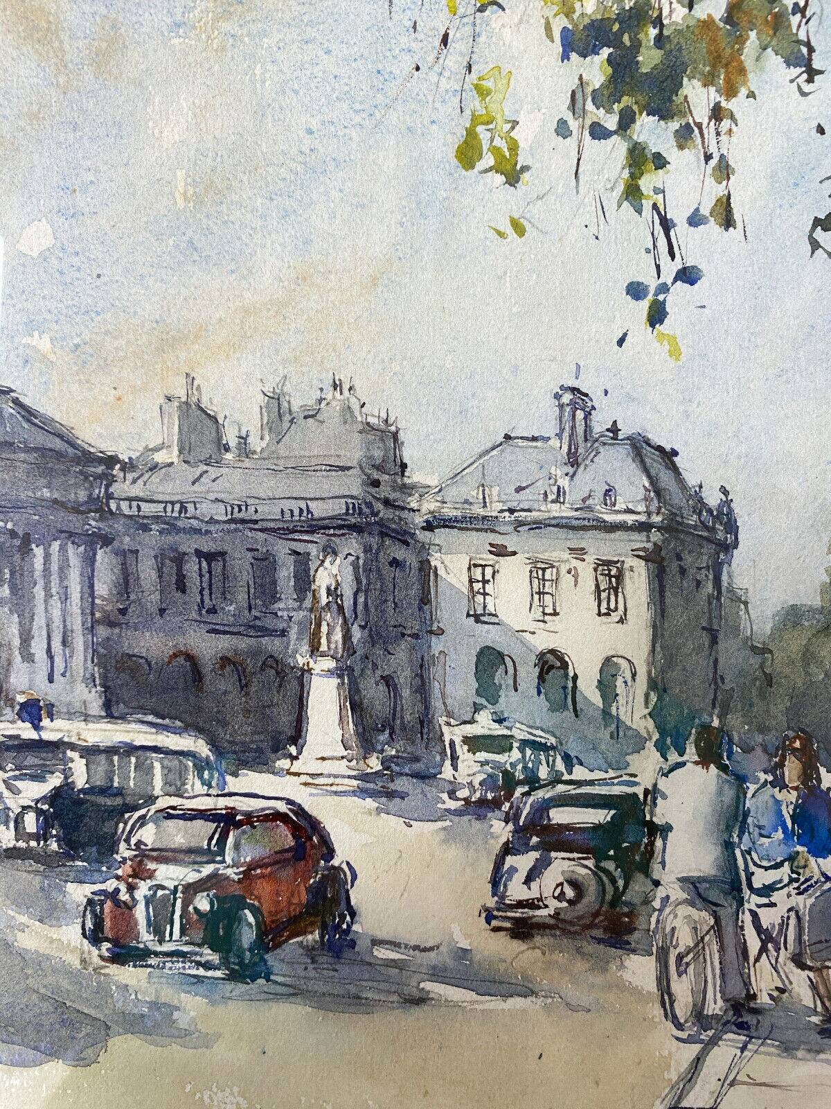 Painting "Bouquiniste - Quais de Seine" Paris Watercolor circa 1950 signed + frame