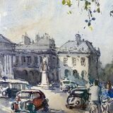 Painting "Bouquiniste - Quais de Seine" Paris Watercolor circa 1950 signed + frame