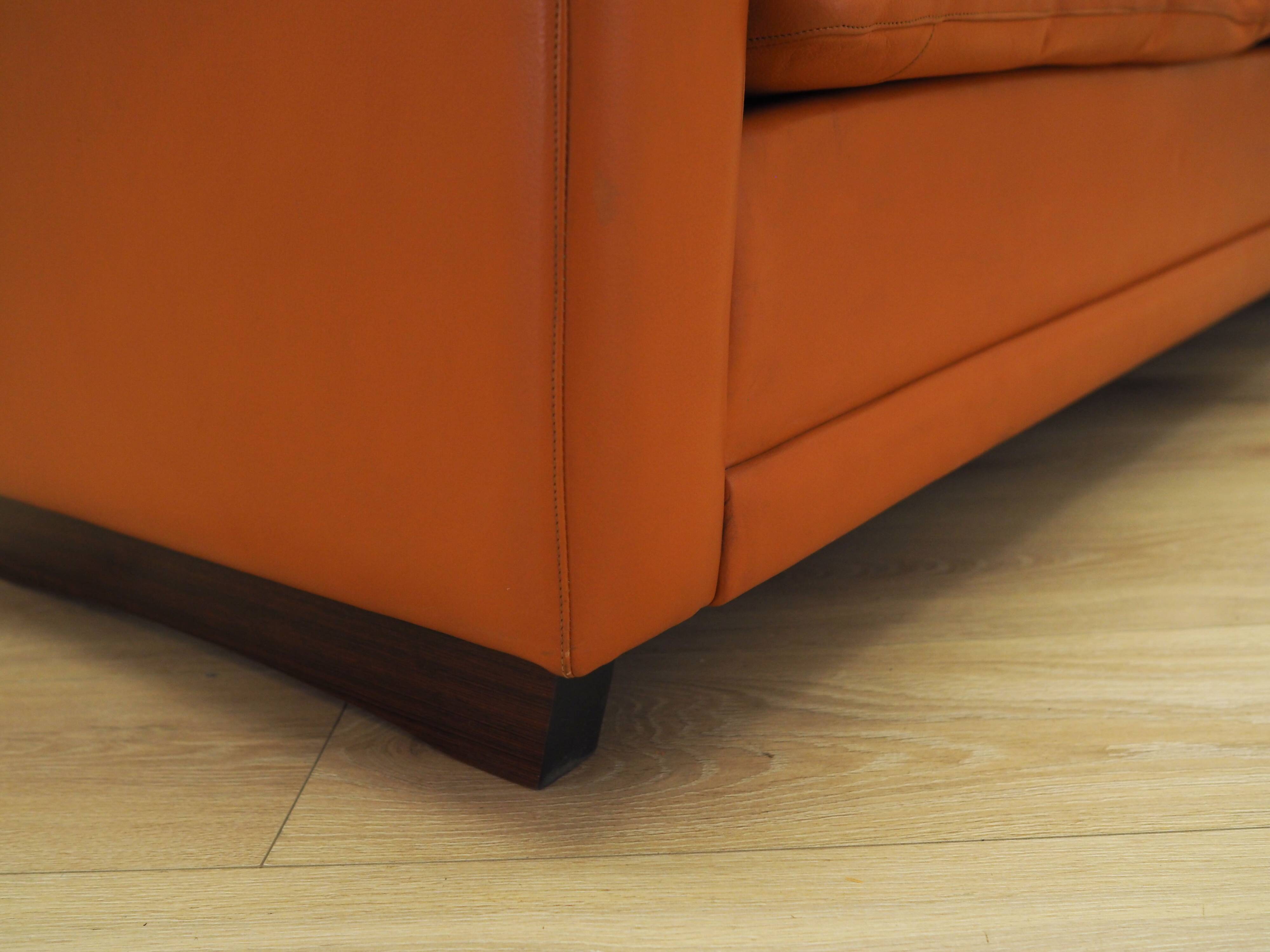Orange leather sofa, Danish design, 1970s, production: Denmark